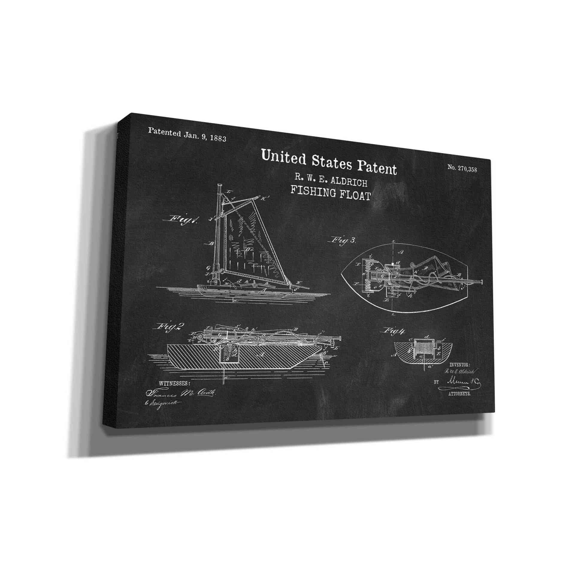 'Fishing Boat Blueprint Patent Chalkboard,' Canvas Wall Art