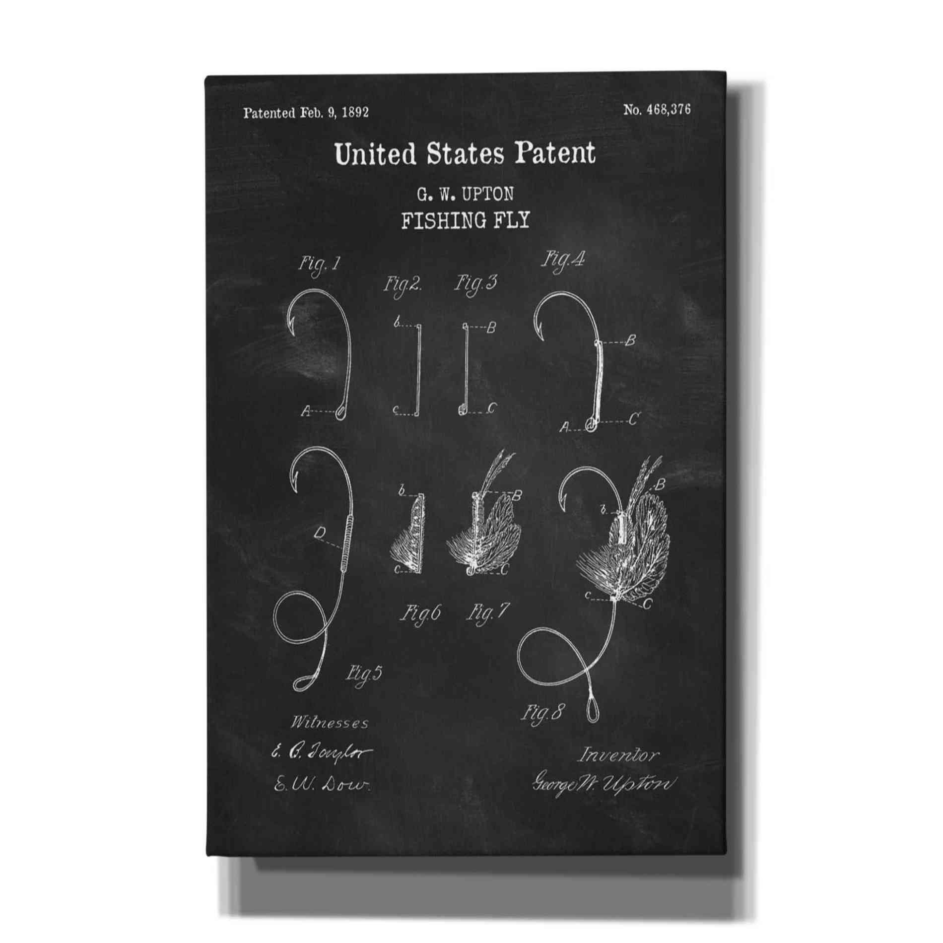 'Fishing Fly Blueprint Patent Chalkboard,' Canvas Wall Art