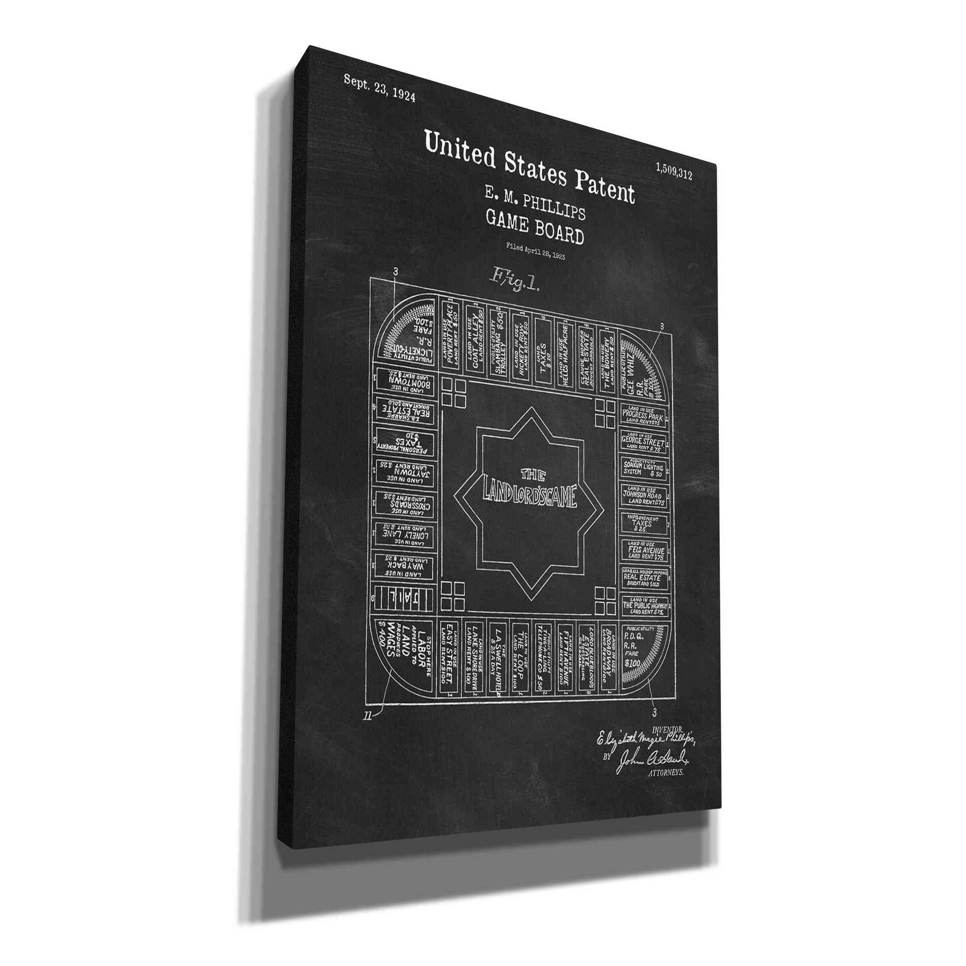 'Game Board Blueprint Patent Chalkboard,' Canvas Wall Art