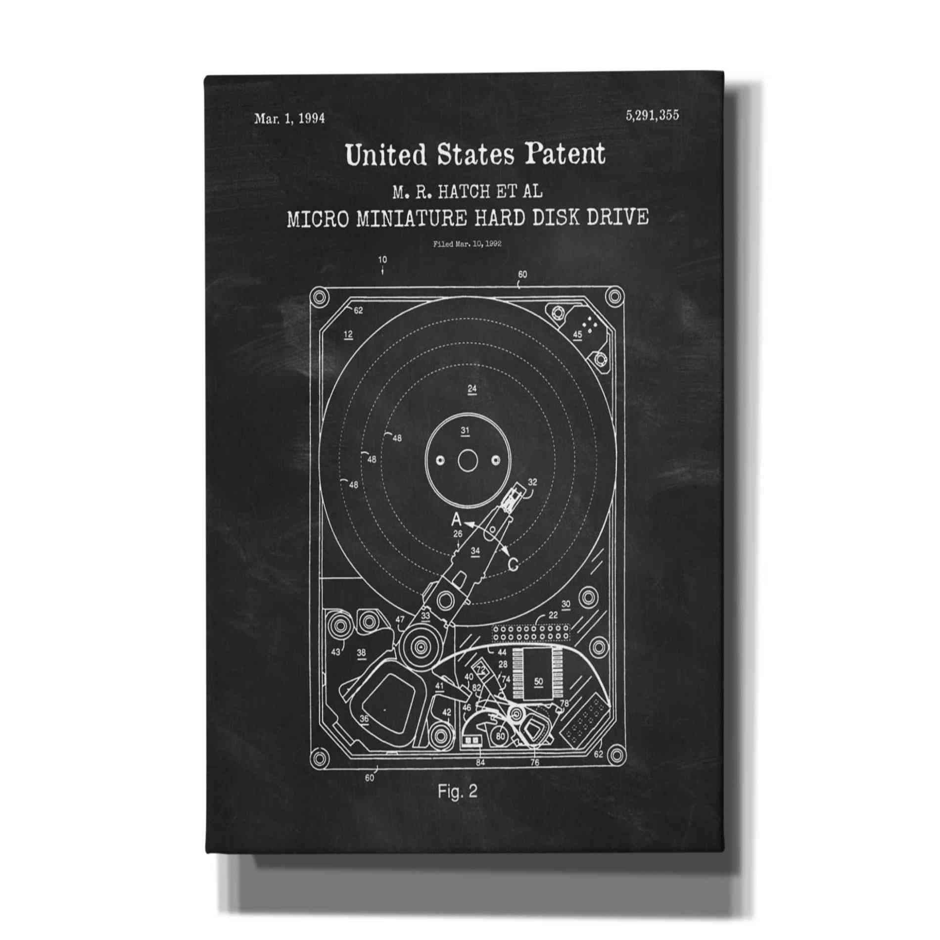 'Hard Disk Drive Blueprint Patent Chalkboard,' Canvas Wall Art