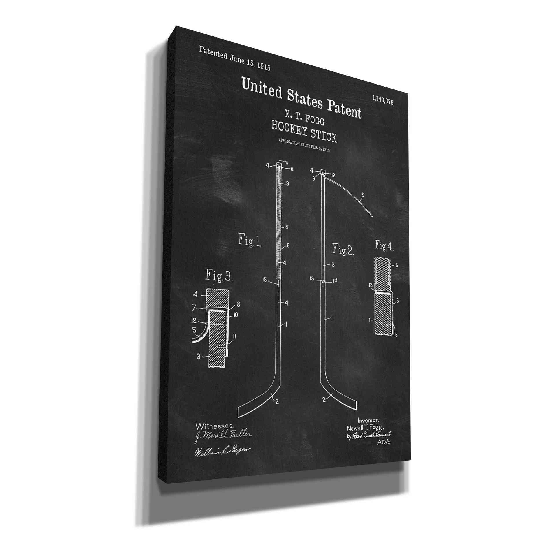'Hockey Stick Blueprint Patent Chalkboard,' Canvas Wall Art