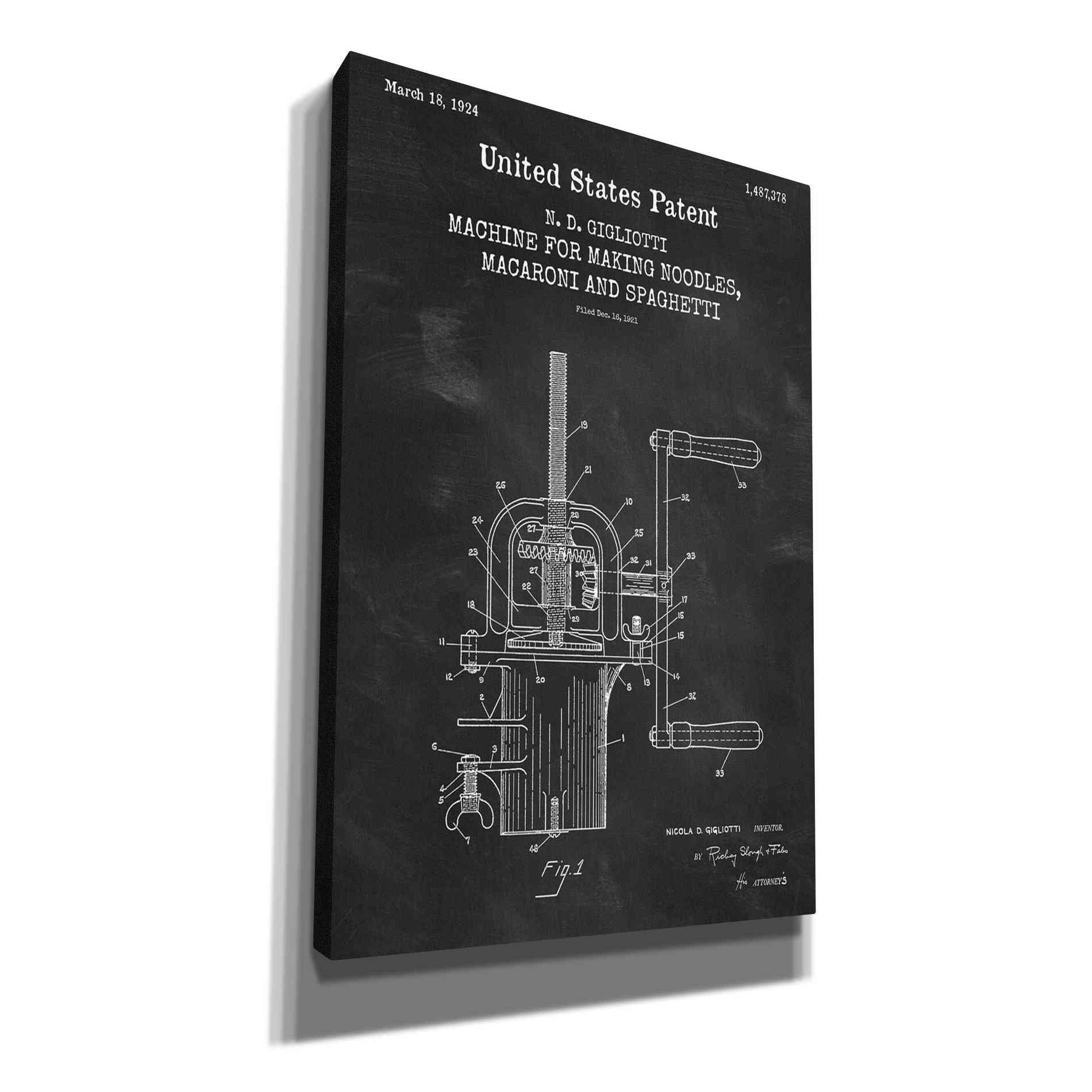 'Noodle Maker Blueprint Patent Chalkboard,' Canvas Wall Art