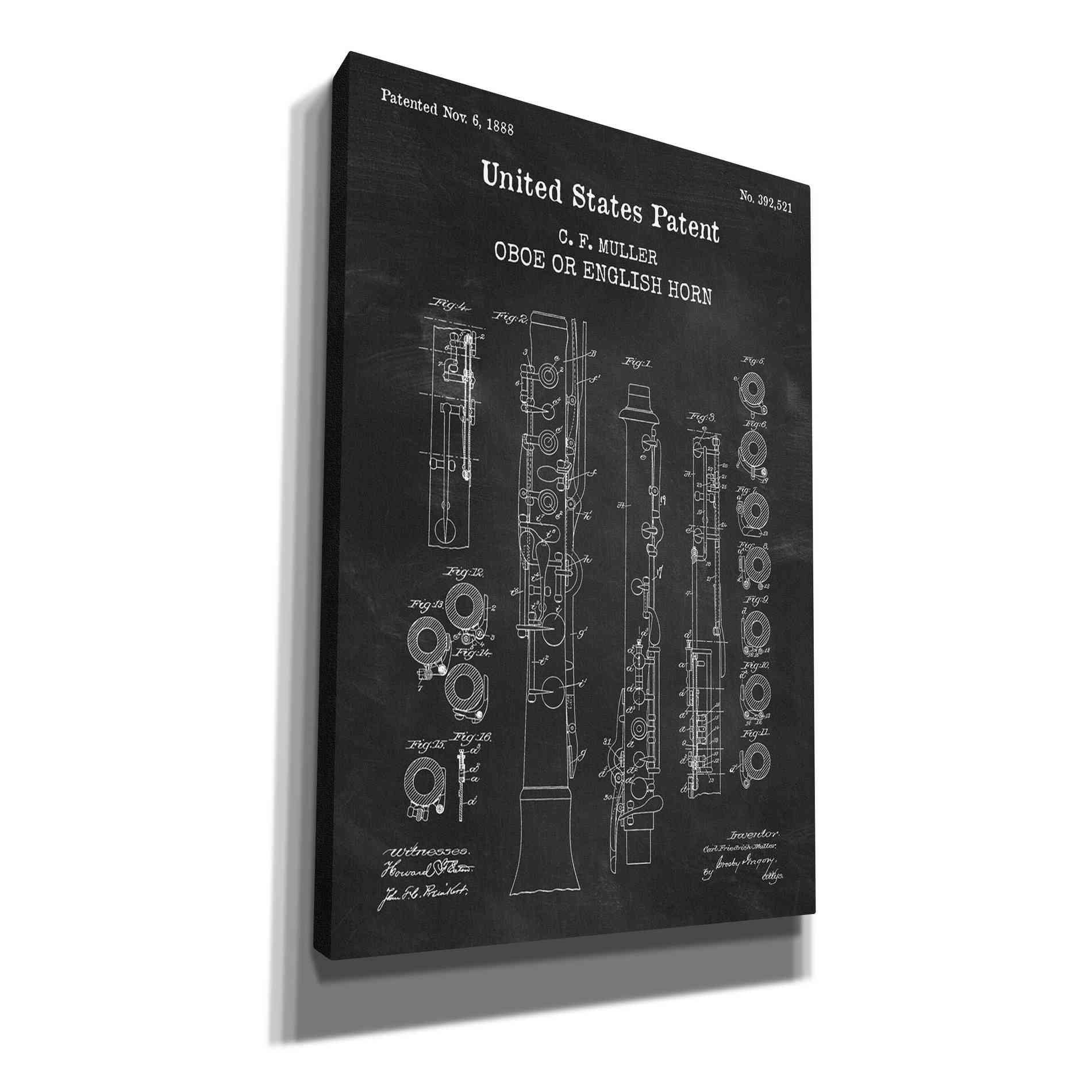 'Oboe Blueprint Patent Chalkboard,' Canvas Wall Art