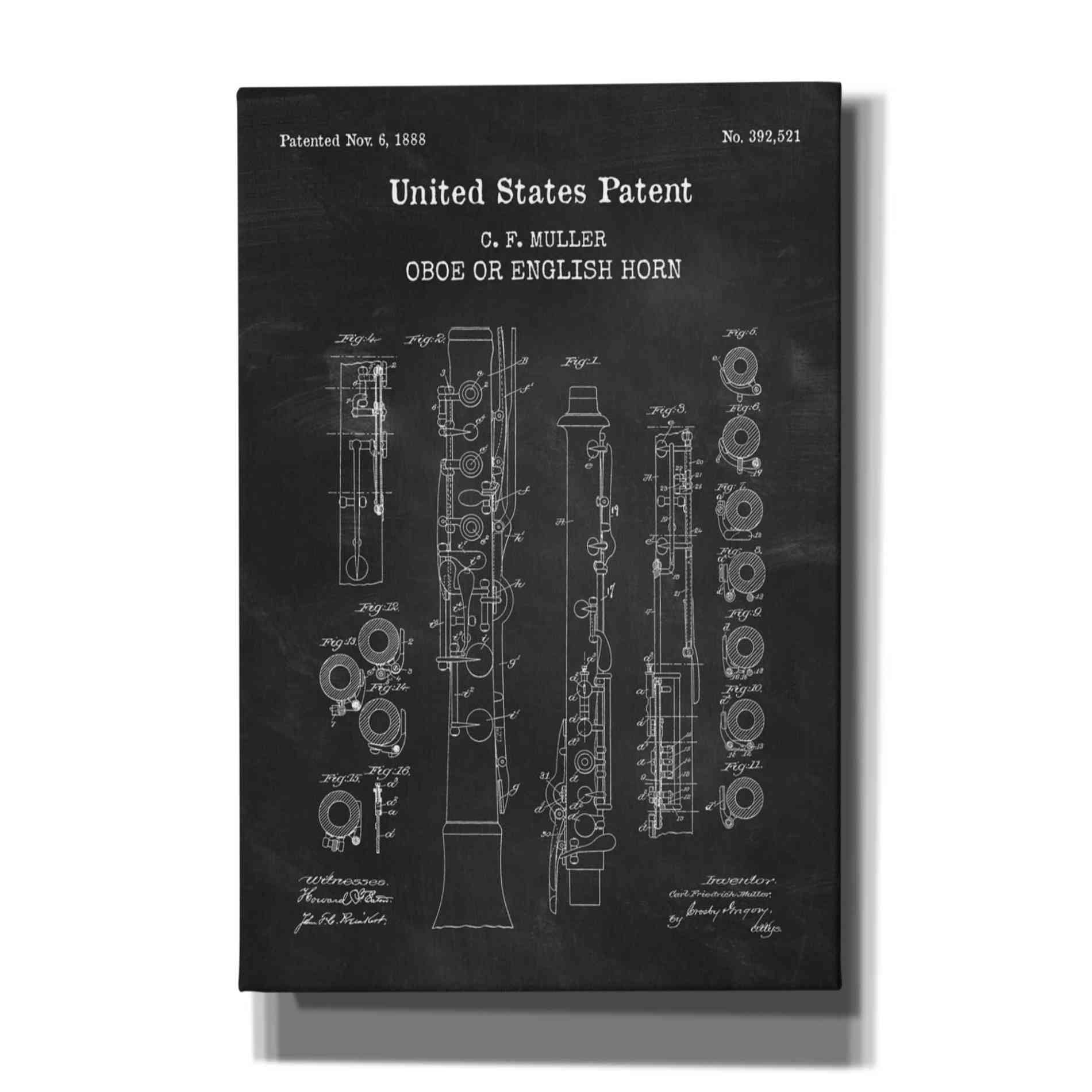 'Oboe Blueprint Patent Chalkboard,' Canvas Wall Art