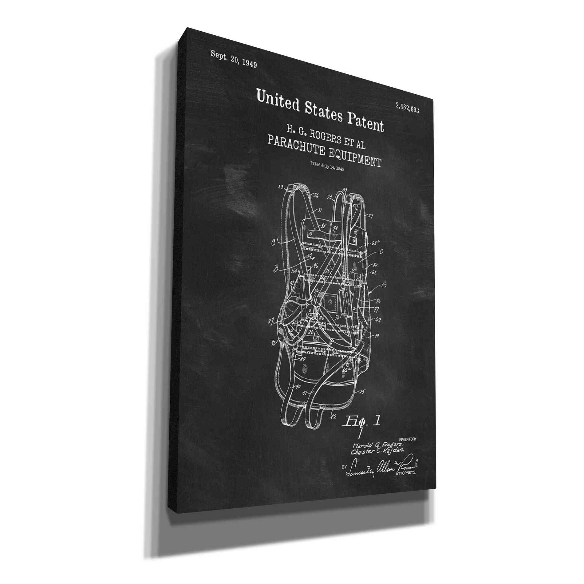 'Parachute Blueprint Patent Chalkboard,' Canvas Wall Art