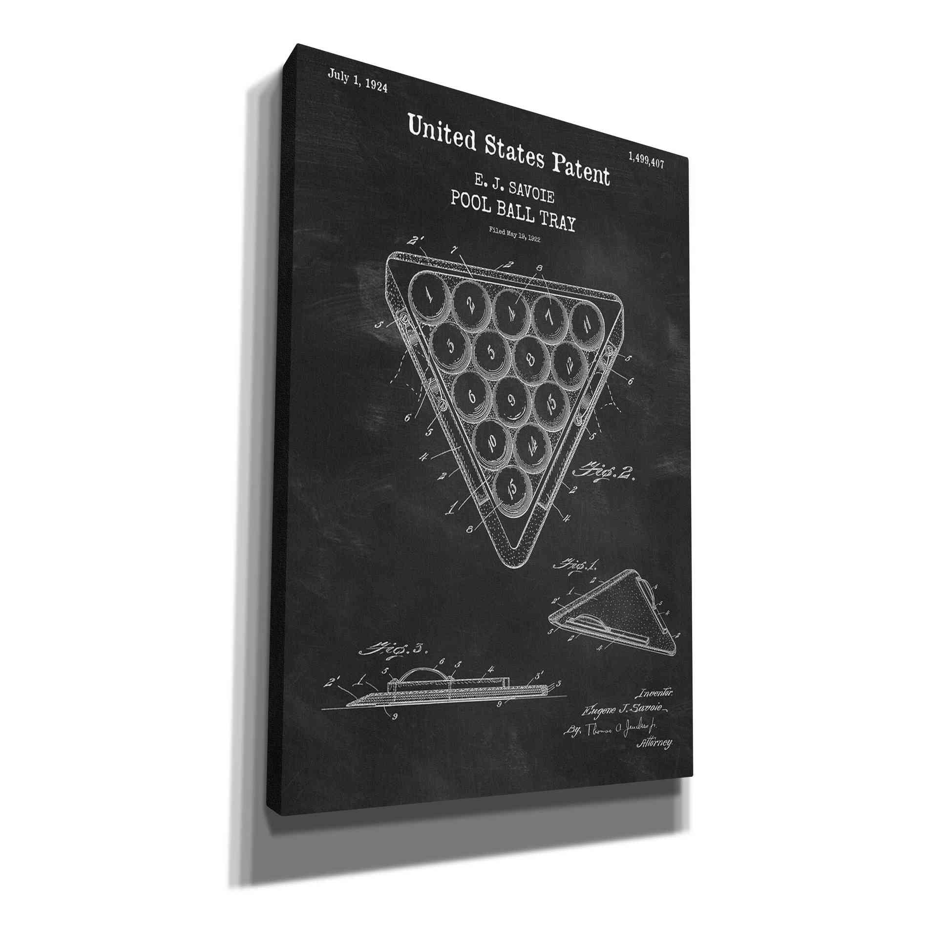 'Pool Ball Tray Blueprint Patent Chalkboard,' Canvas Wall Art