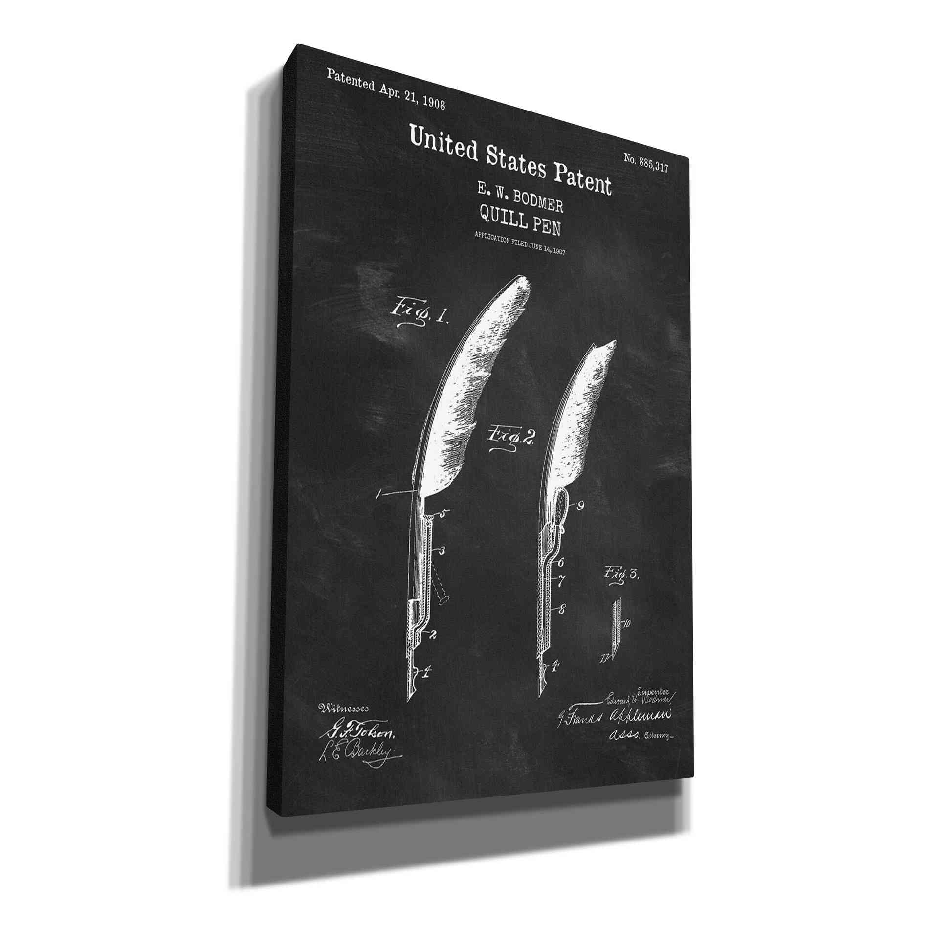 'Quill Pen Blueprint Patent Chalkboard,' Canvas Wall Art