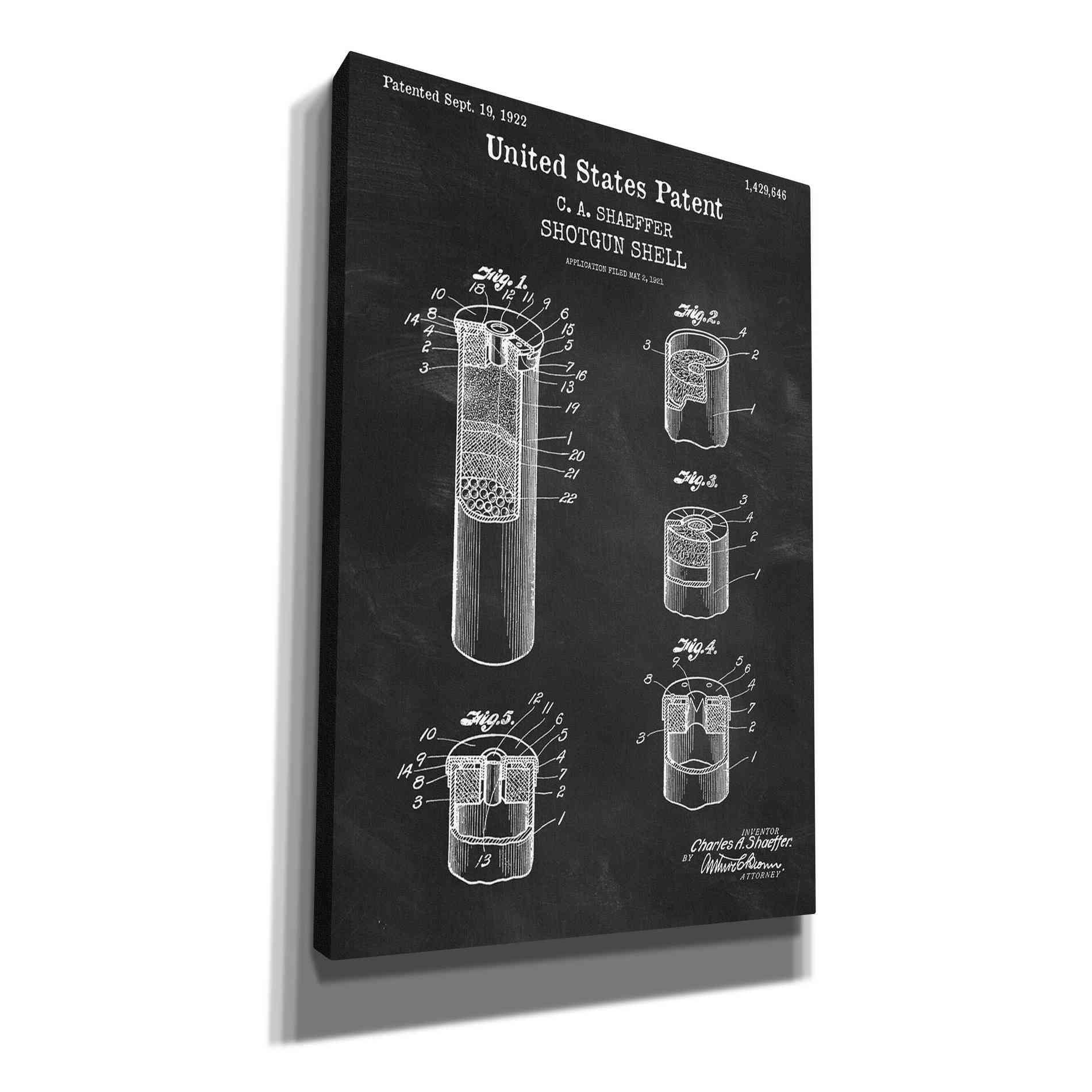 'Shotgun Shell Blueprint Patent Chalkboard,' Canvas Wall Art
