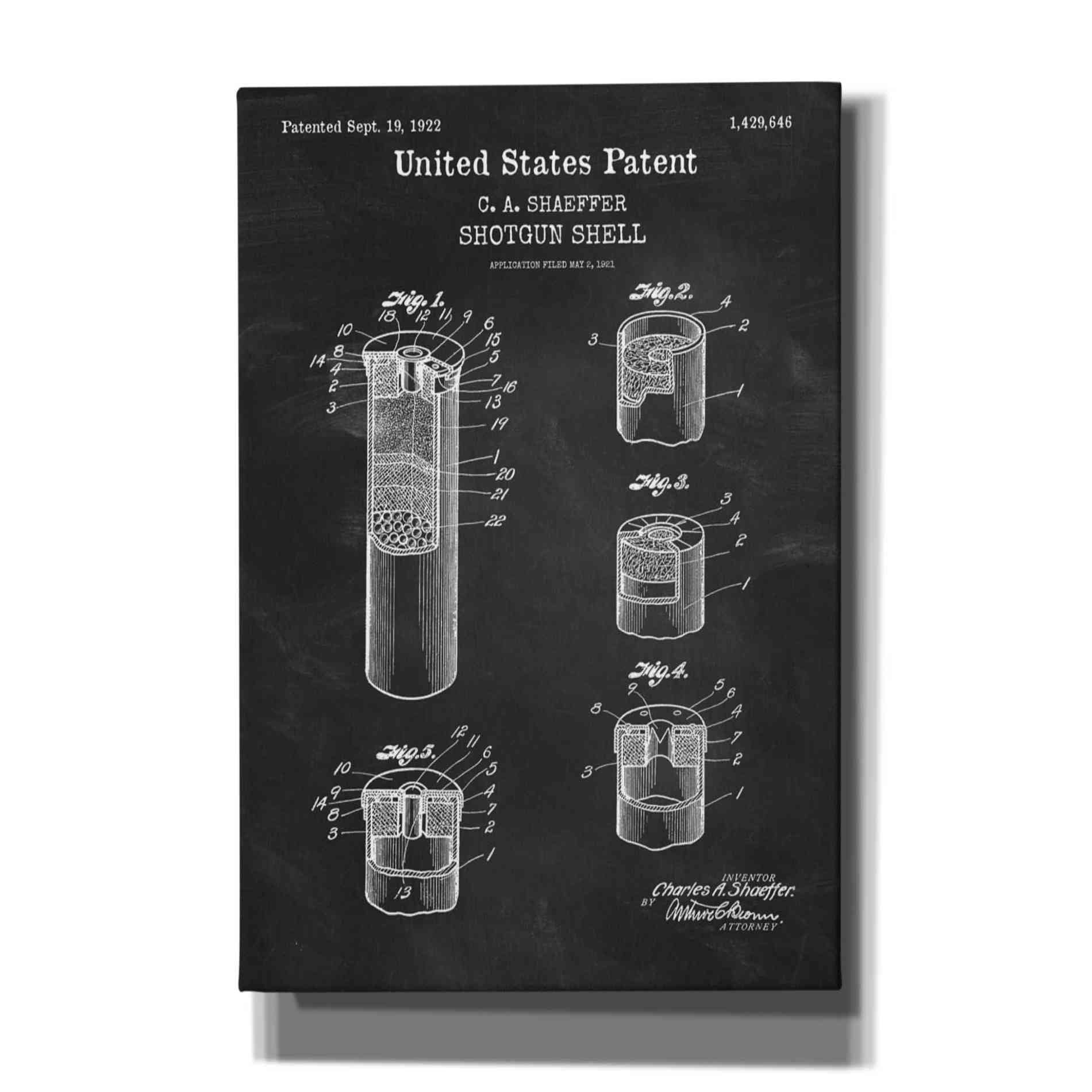 'Shotgun Shell Blueprint Patent Chalkboard,' Canvas Wall Art