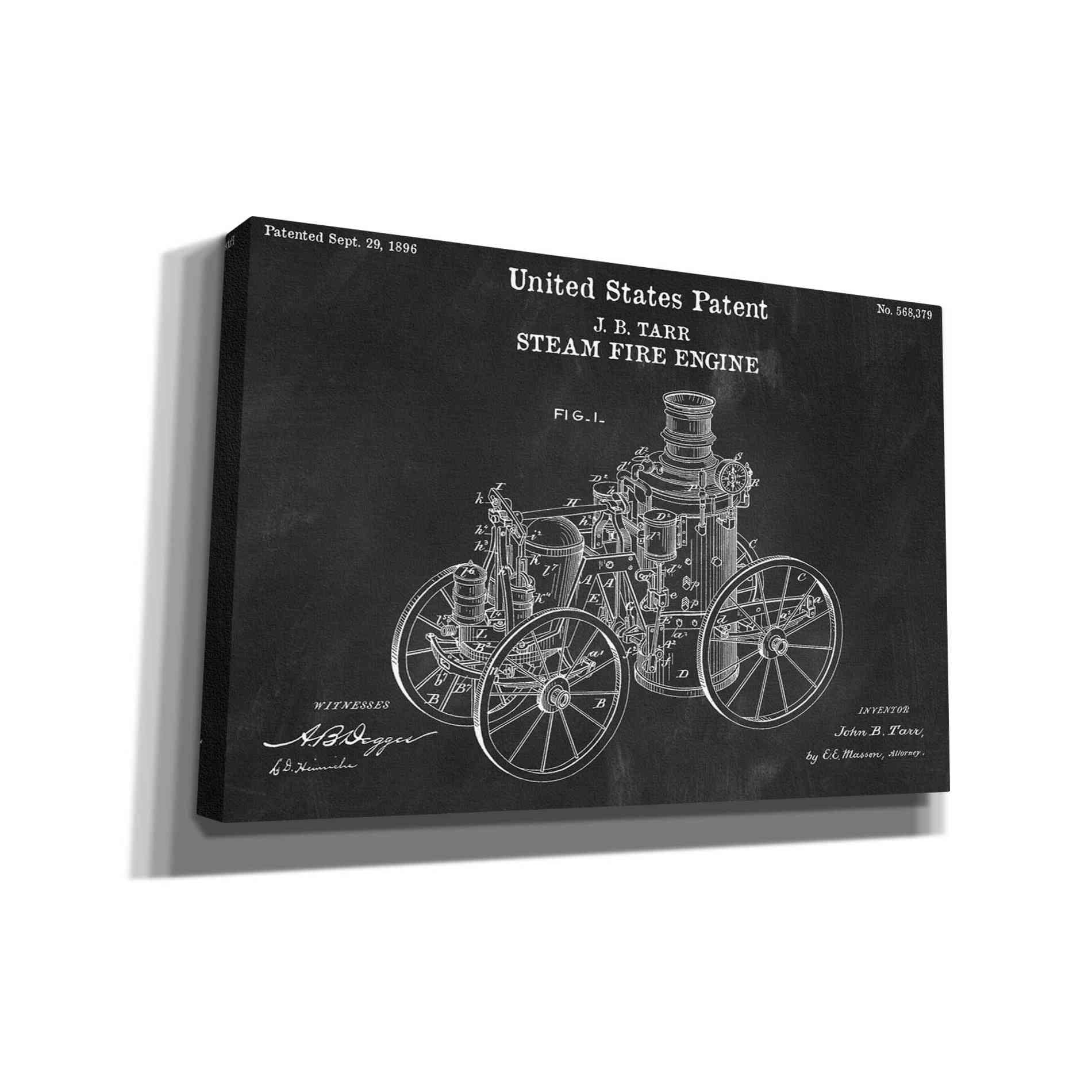 'Steam Fire Engine Blueprint Patent Chalkboard,' Canvas Wall Art