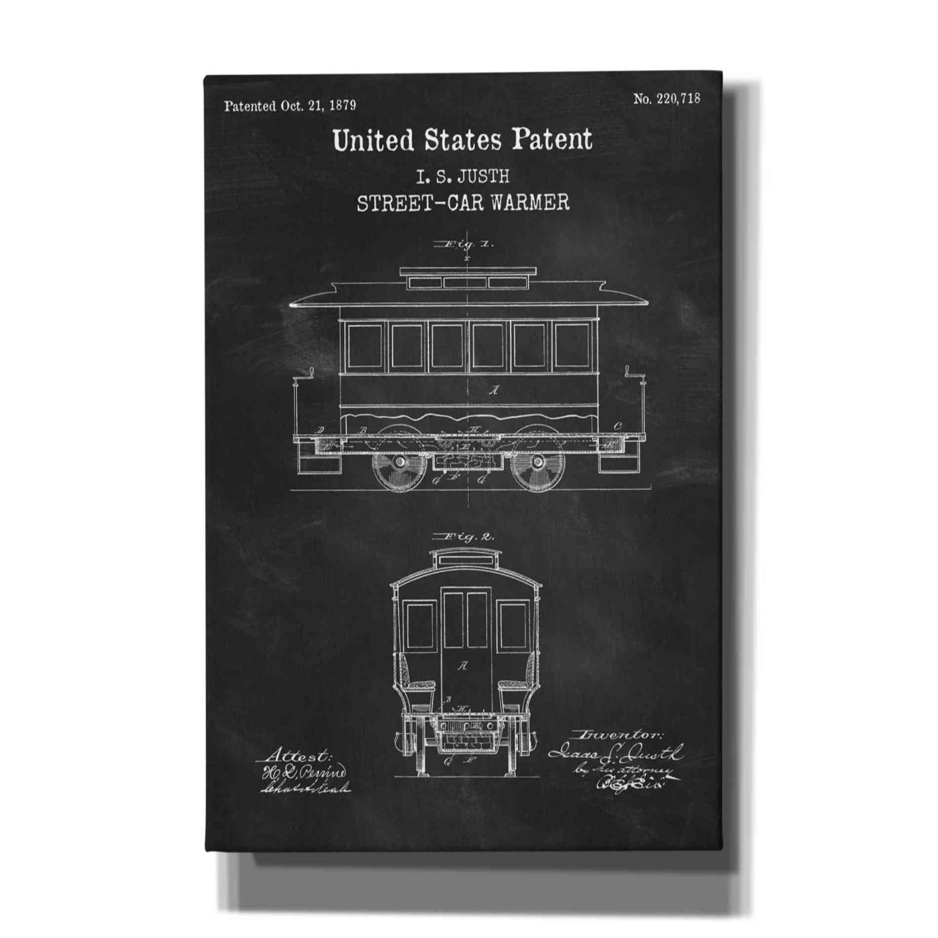 'Streetcar Blueprint Patent Chalkboard,' Canvas Wall Art