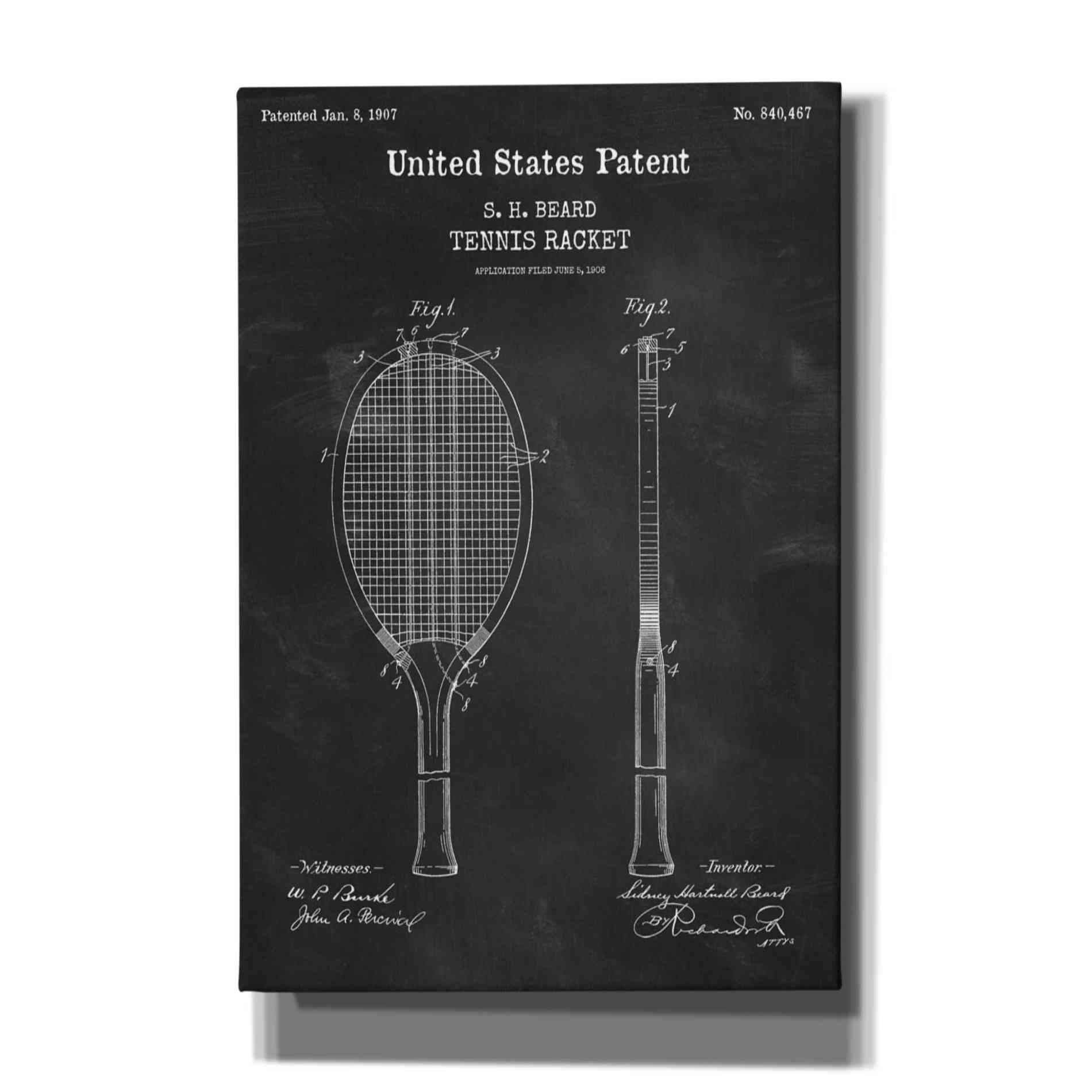 'Tennis Racket Blueprint Patent Chalkboard,' Canvas Wall Art