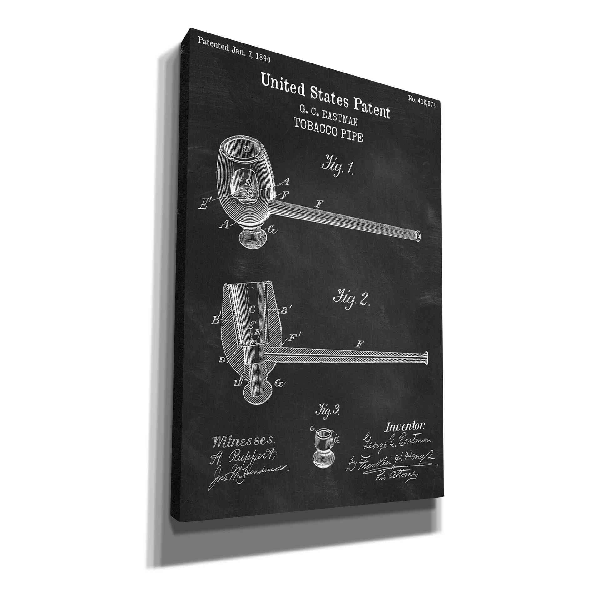 'Tobacco Pipe Blueprint Patent Chalkboard,' Canvas Wall Art