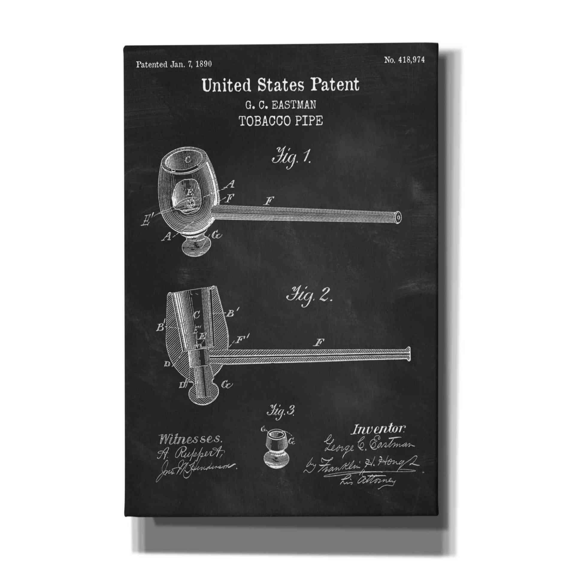 'Tobacco Pipe Blueprint Patent Chalkboard,' Canvas Wall Art