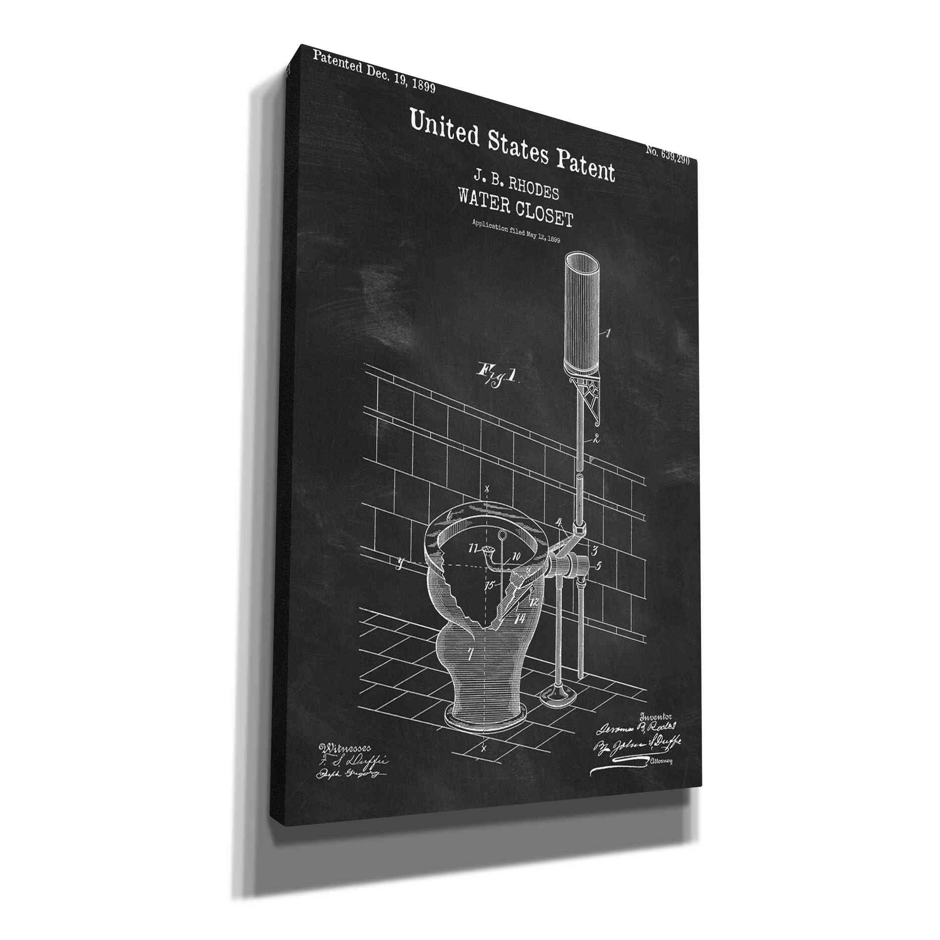 'Water Closet Blueprint Patent Chalkboard,' Canvas Wall Art