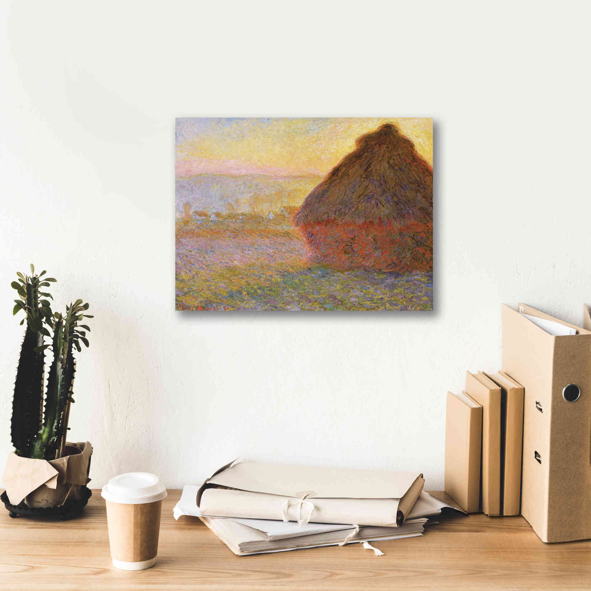 'Grainstack Sunset' by Claude Monet, Canvas Wall Art,16 x 12