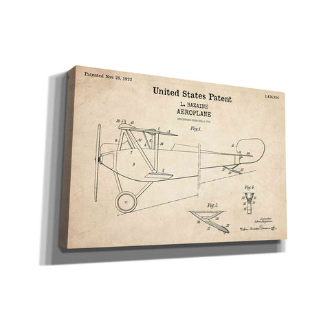 Image of 'Aeroplane Blueprint Patent Parchment,' Canvas Wall Art