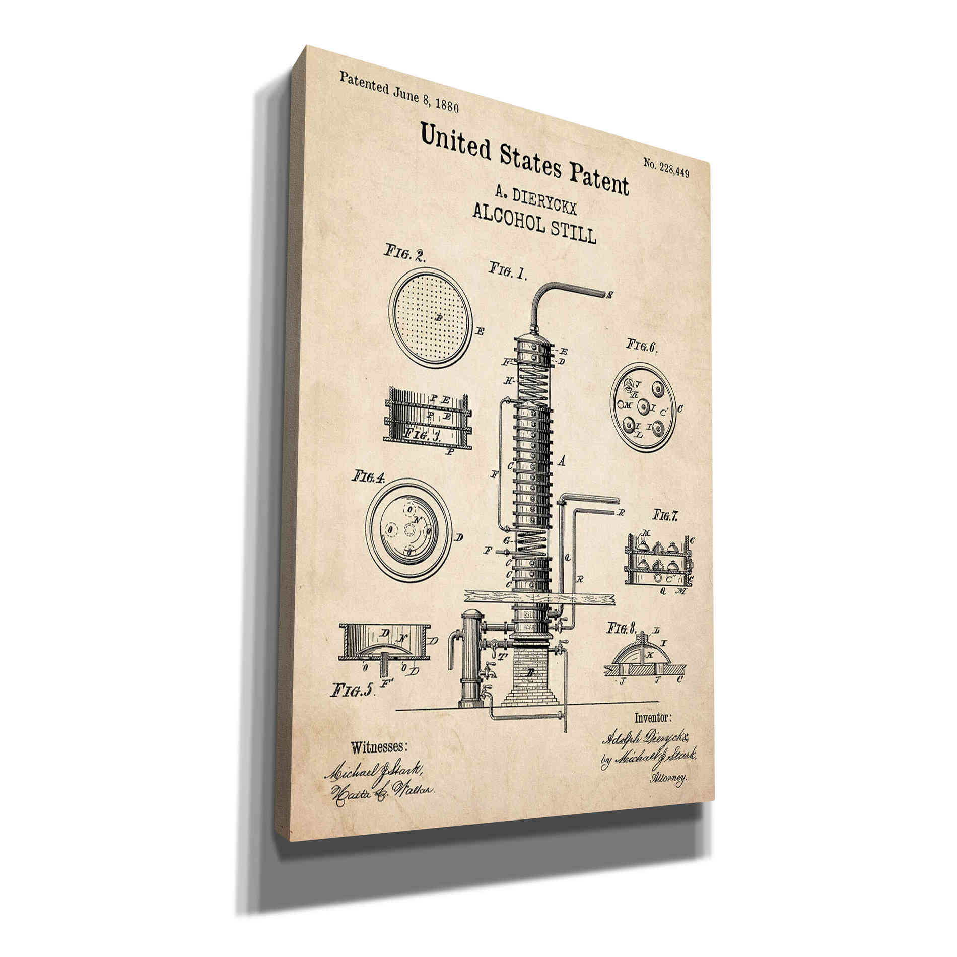 'Alcohol Still Blueprint Patent Parchment,' Canvas Wall Art