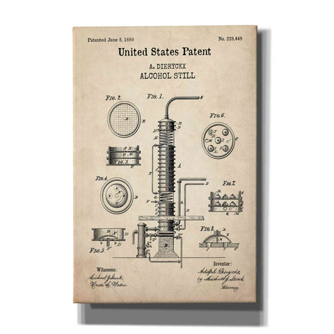 Image of 'Alcohol Still Blueprint Patent Parchment,' Canvas Wall Art