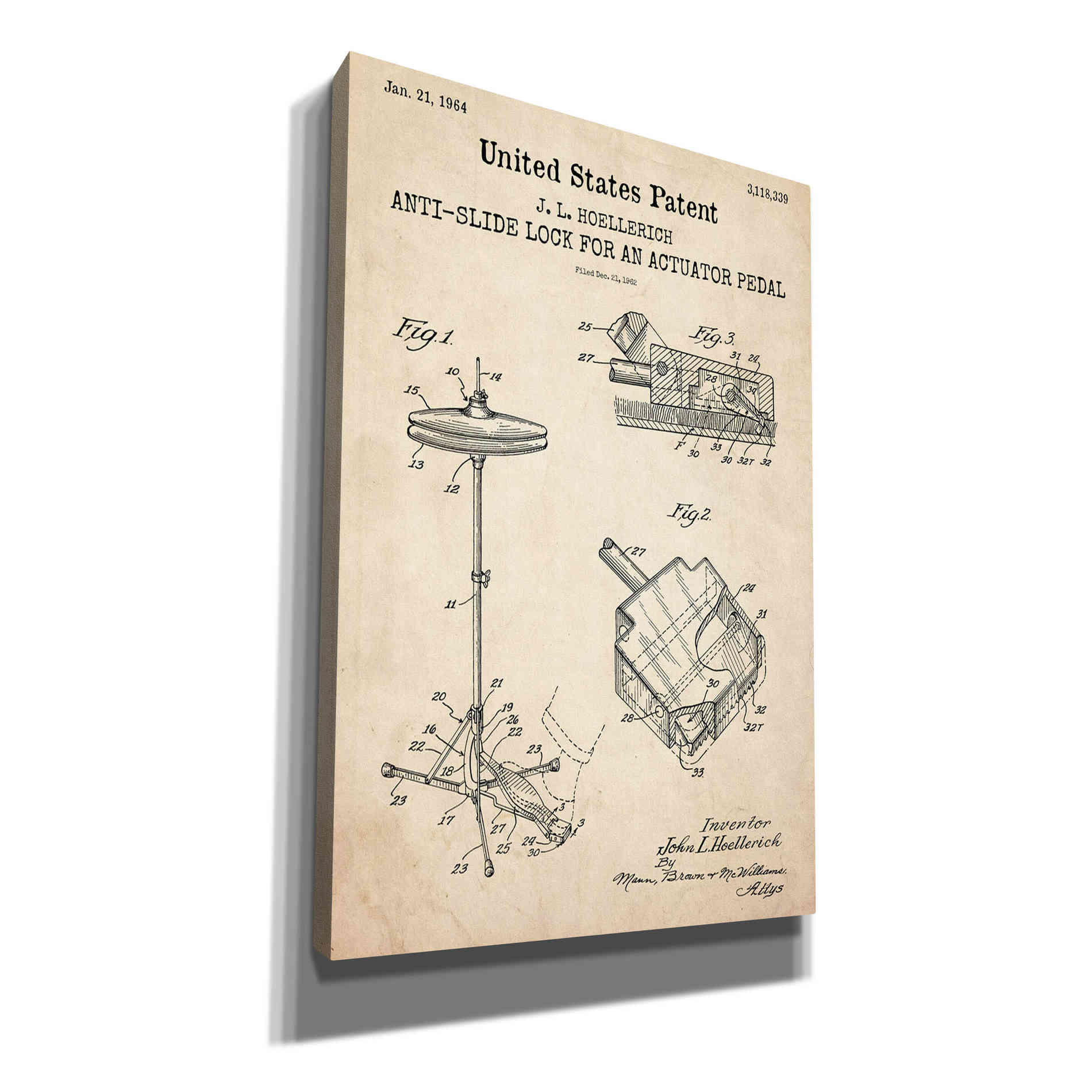 'Anti-slide Lock Blueprint Patent Parchment,' Canvas Wall Art