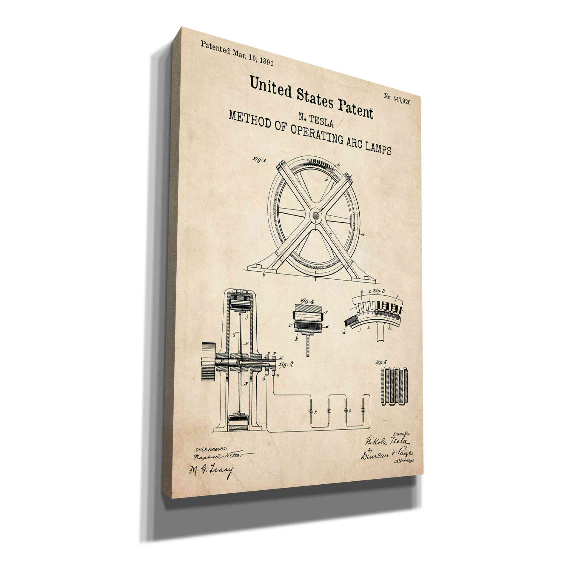 'Arc Lamps Blueprint Patent Parchment,' Canvas Wall Art