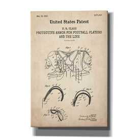 'Protective Armor for Football Blueprint Patent Parchment,' Canvas Wall Art