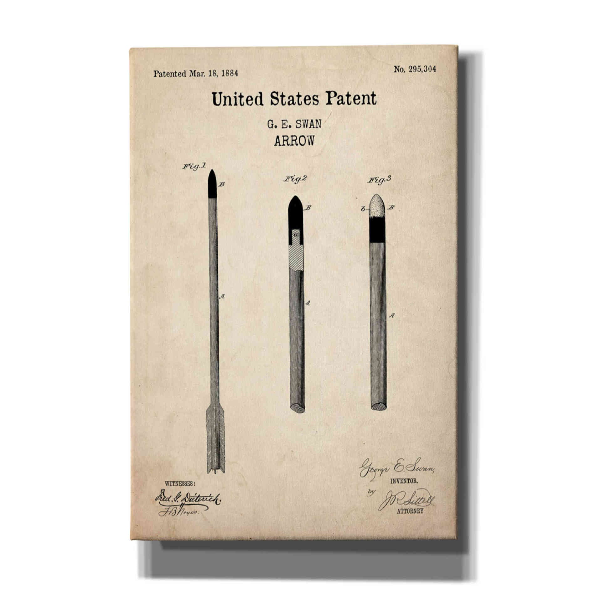 'Arrow Blueprint Patent Parchment,' Canvas Wall Art