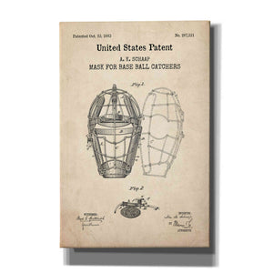 'Baseball Catchers Mask Blueprint Patent Parchment,' Canvas Wall Art