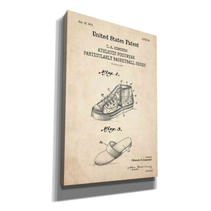 'Basketball Shoes Blueprint Patent Parchment,' Canvas Wall Art