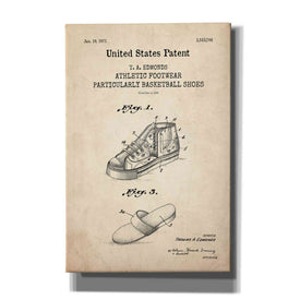 'Basketball Shoes Blueprint Patent Parchment,' Canvas Wall Art