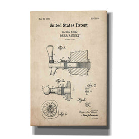 'Beer Faucet Blueprint Patent Parchment,' Canvas Wall Art