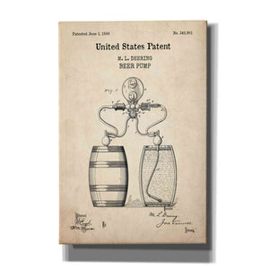 'Beer Pump Blueprint Patent Parchment,' Canvas Wall Art