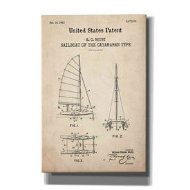 'Catamaran Sailboat Blueprint Patent Parchment,' Canvas Wall Art