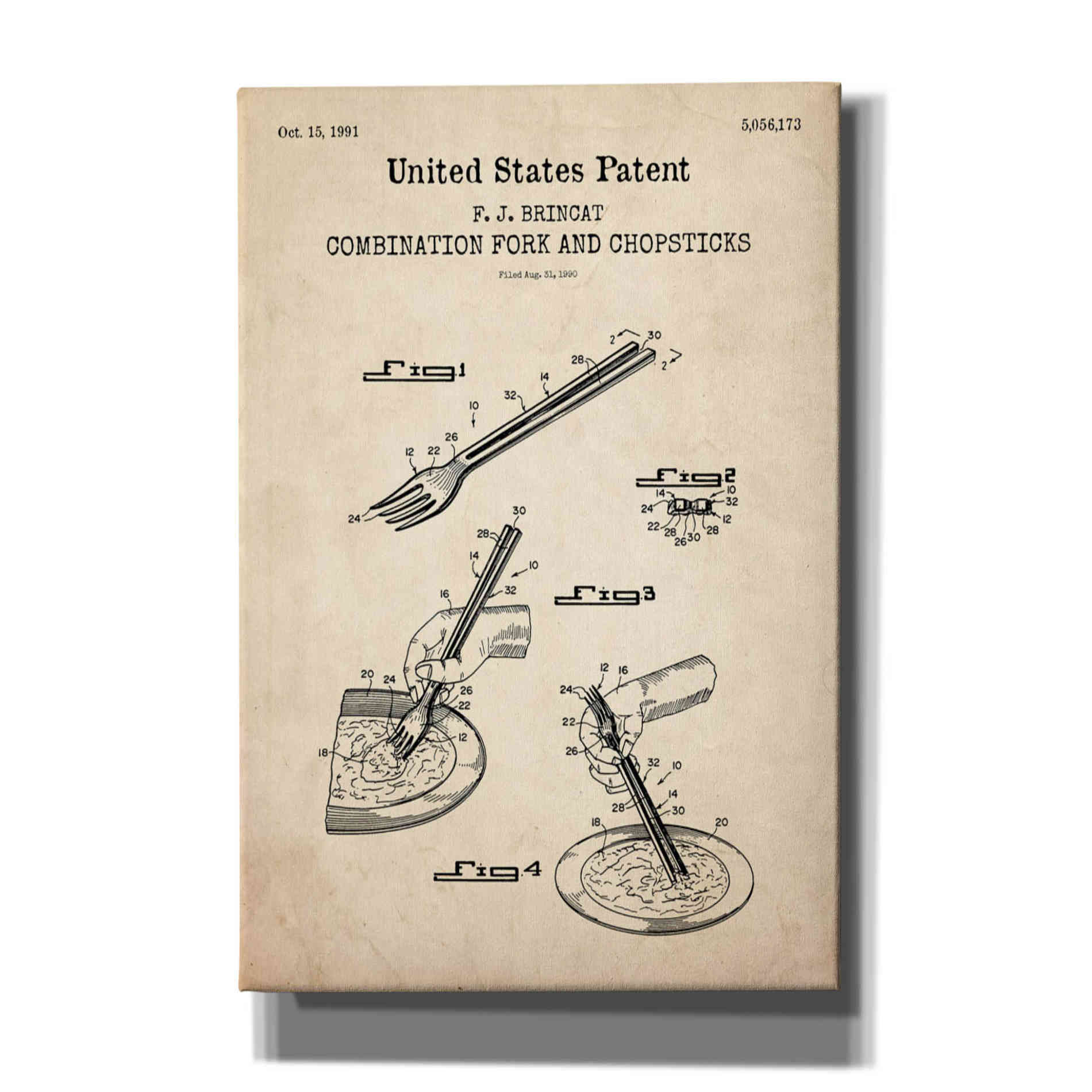 'Chopsticks Blueprint Patent Parchment,' Canvas Wall Art