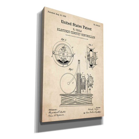 Image of 'Circuit Controller Blueprint Patent Parchment,' Canvas Wall Art