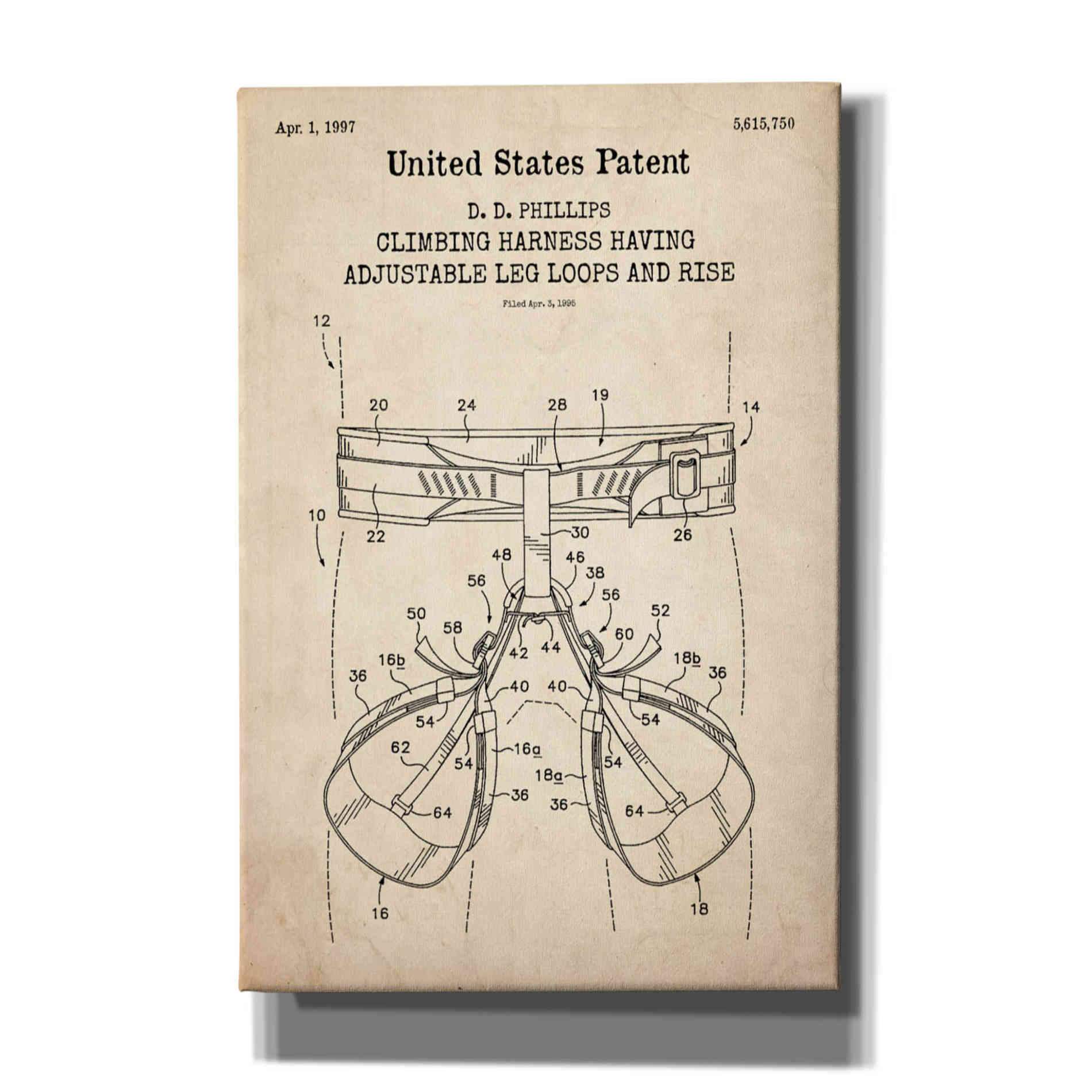 'Climbing Harness Blueprint Patent Parchment,' Canvas Wall Art