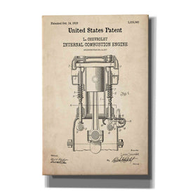 'Combustion Engine Blueprint Patent Parchment,' Canvas Wall Art