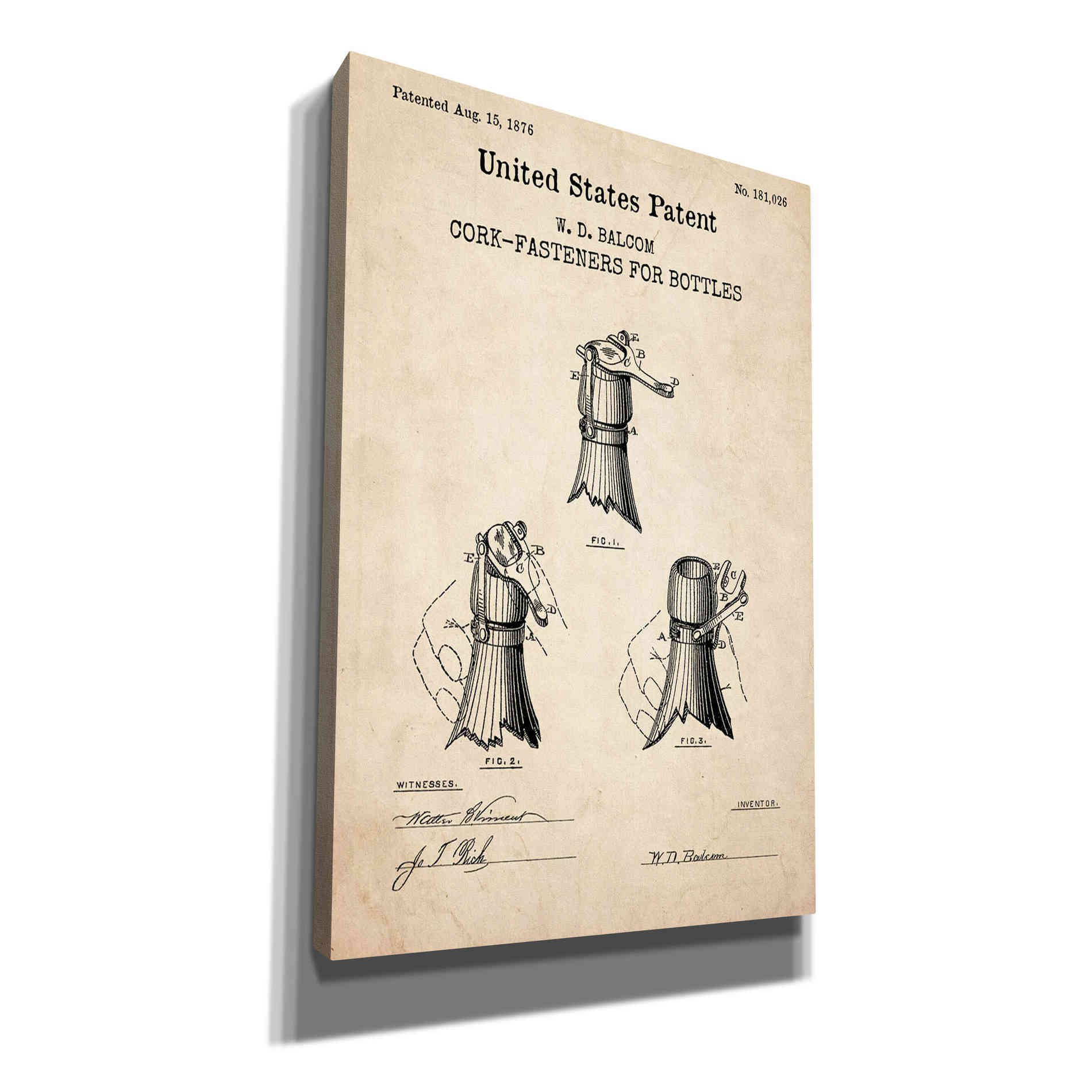 'Cork Fastener Blueprint Patent Parchment,' Canvas Wall Art