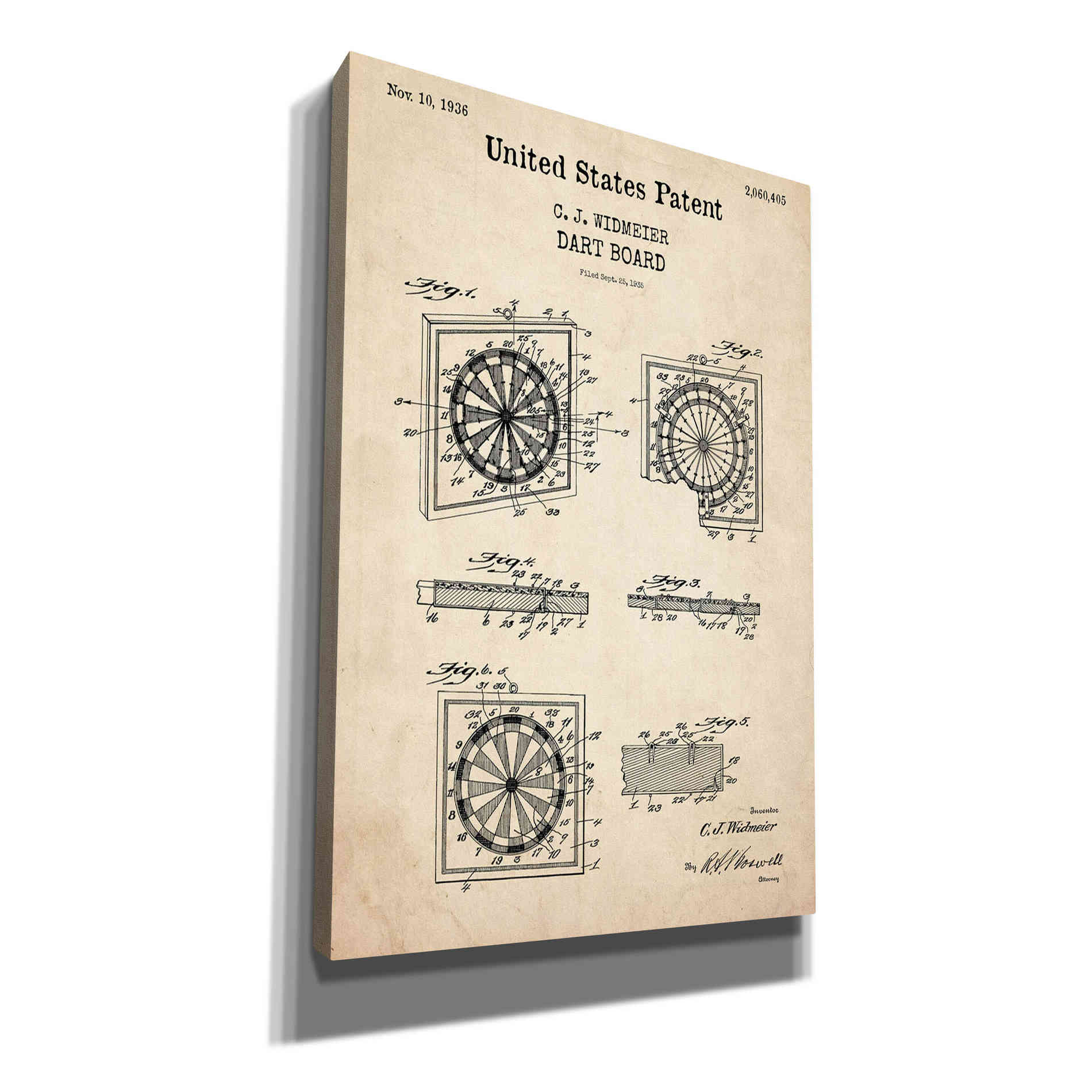 'Dart Board Blueprint Patent Parchment,' Canvas Wall Art