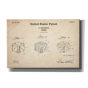 'Dice Blueprint Patent Parchment,' Canvas Wall Art