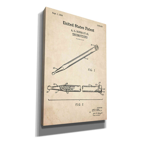Image of 'Drumsticks, 1964 Blueprint Patent Parchment,' Canvas Wall Art