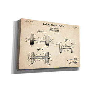'Dumbbell Blueprint Patent Parchment,' Canvas Wall Art