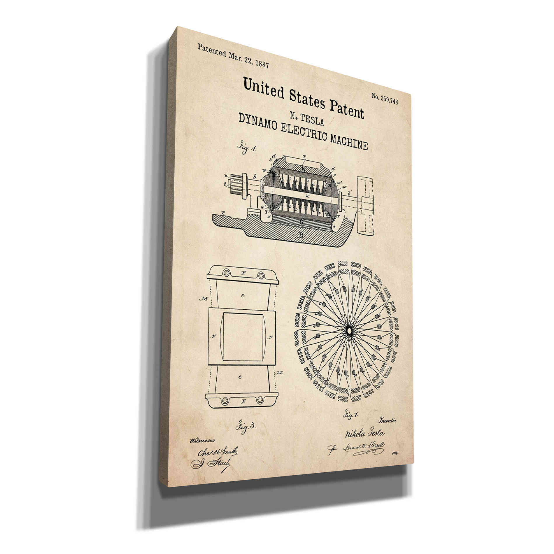 'Dynamo Blueprint Patent Parchment,' Canvas Wall Art
