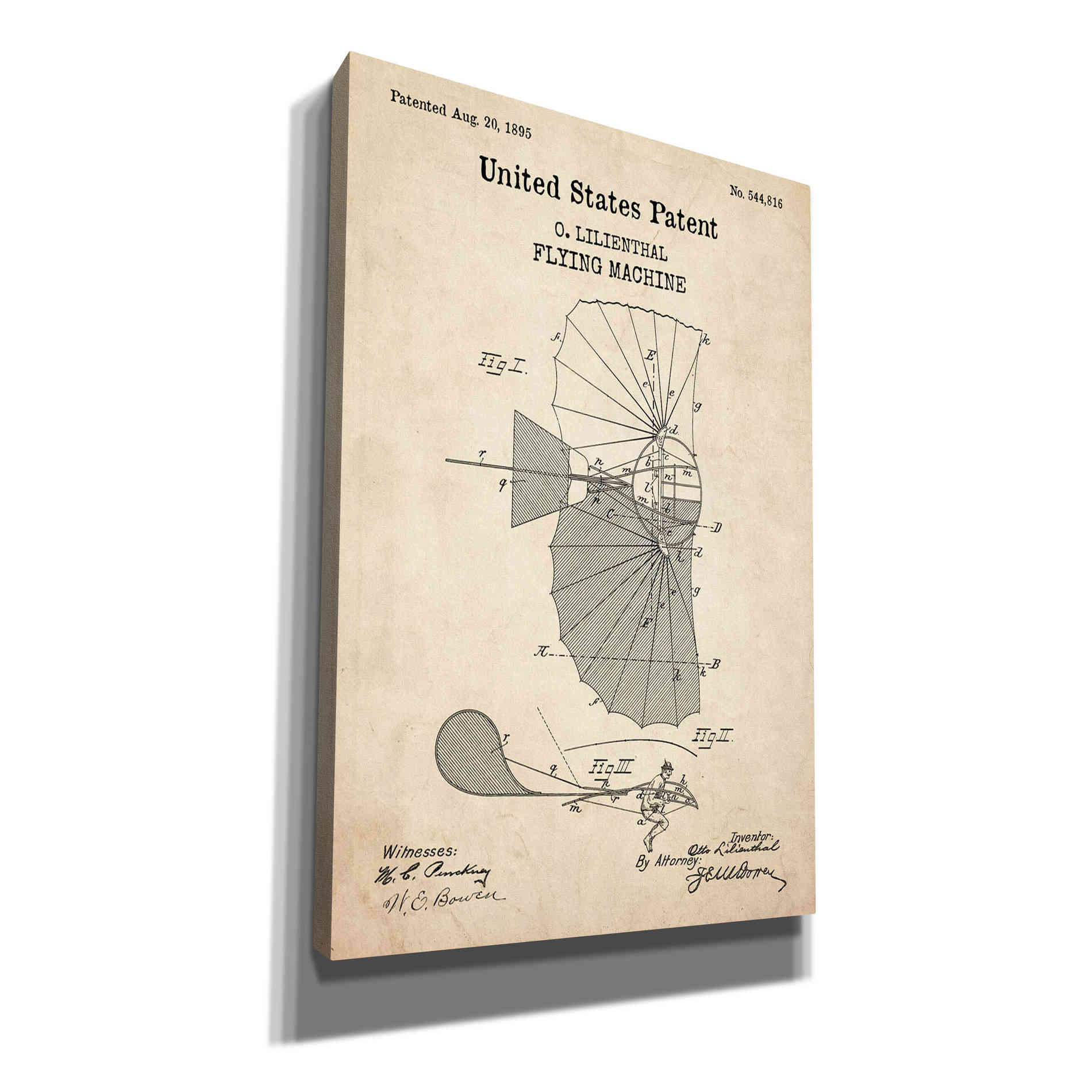 'Flying Machine Blueprint Patent Parchment,' Canvas Wall Art