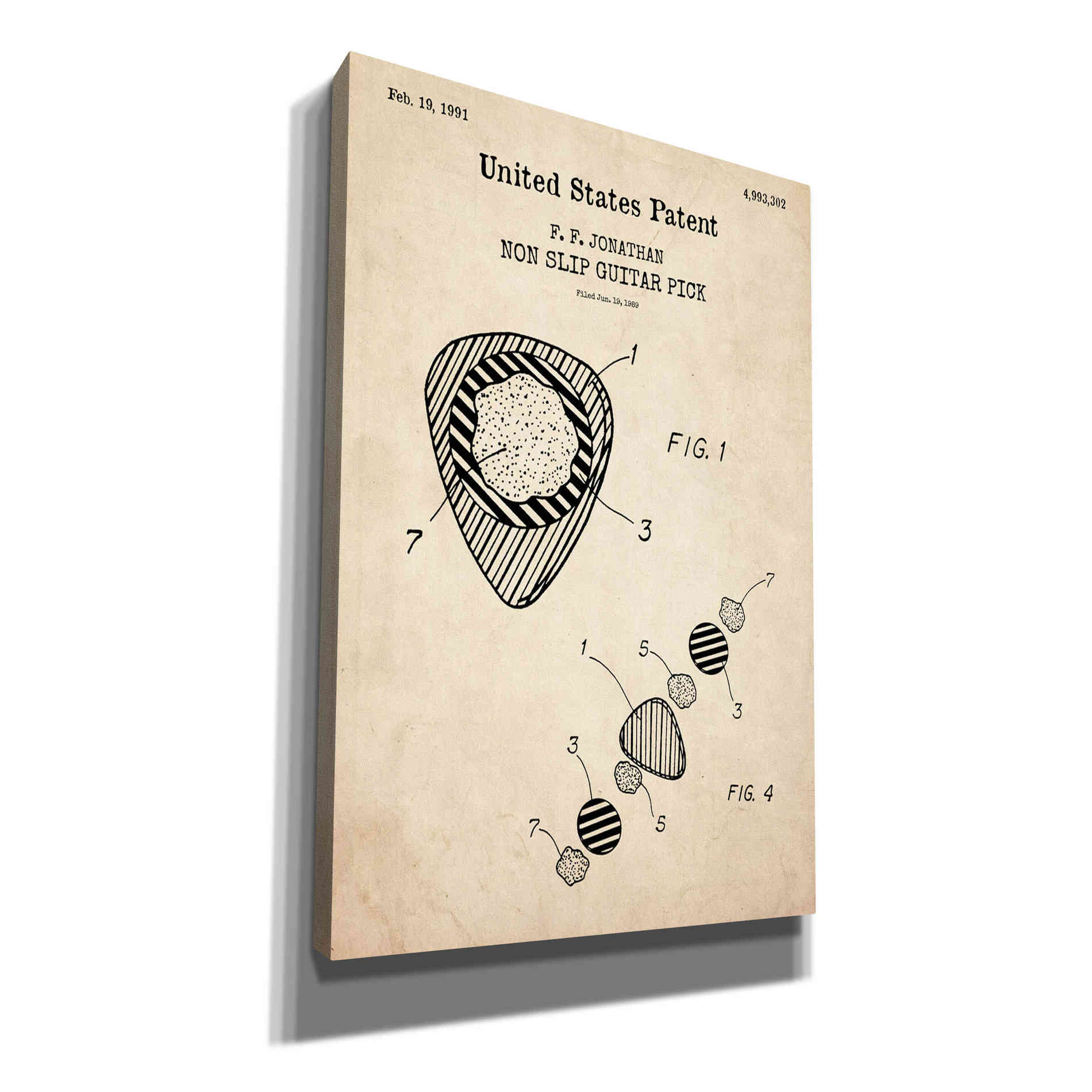 'Guitar Pick Blueprint Patent Parchment,' Canvas Wall Art