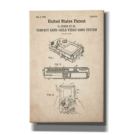'Hand-held Game System Blueprint Patent Parchment,' Canvas Wall Art