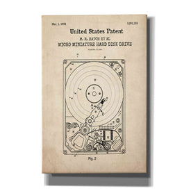 'Hard Disk Drive Blueprint Patent Parchment,' Canvas Wall Art
