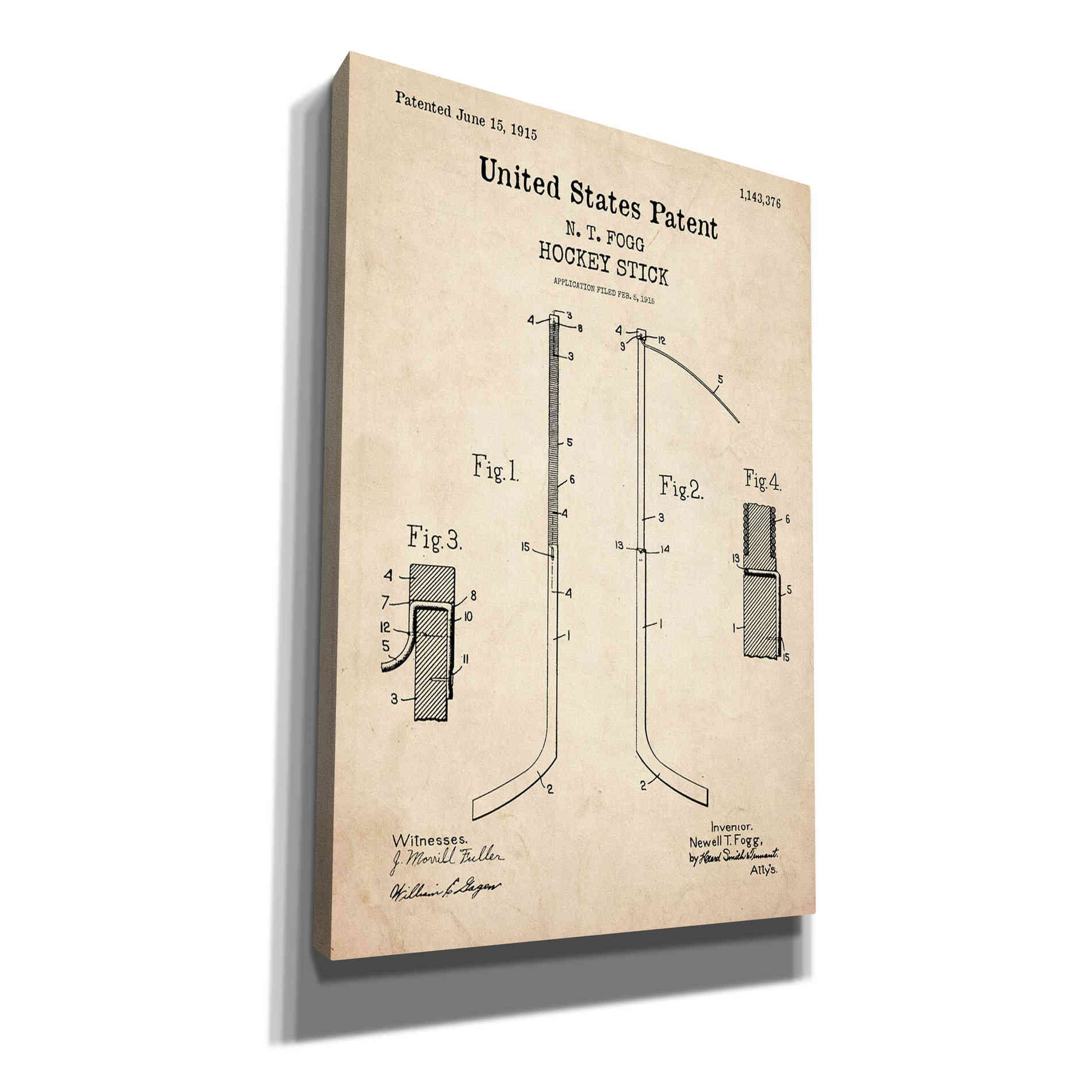 'Hockey Stick Blueprint Patent Parchment,' Canvas Wall Art