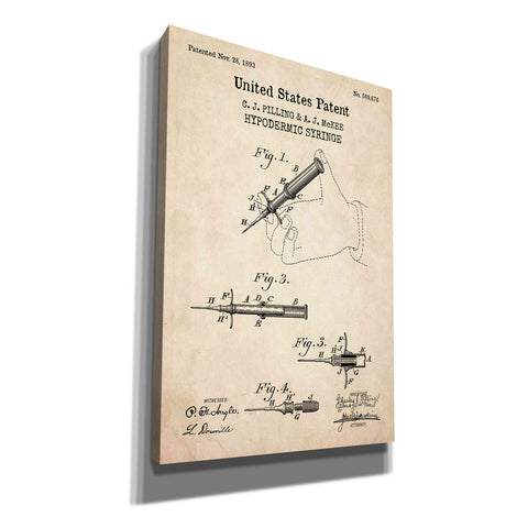 Image of 'Hypodermic Syringe Blueprint Patent Parchment,' Canvas Wall Art