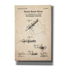 'Hypodermic Syringe Blueprint Patent Parchment,' Canvas Wall Art